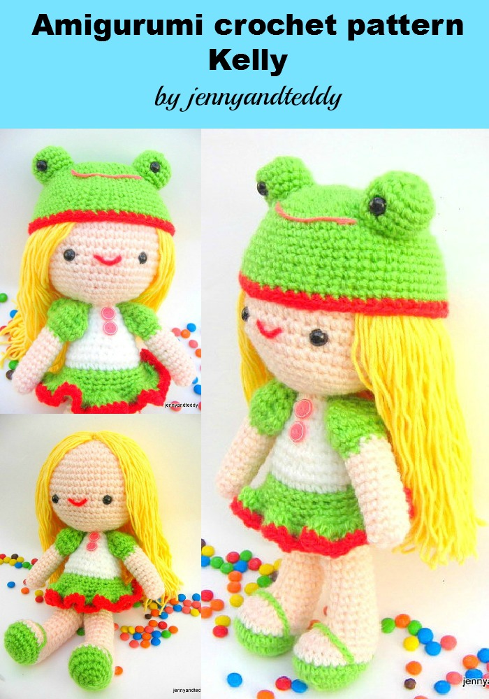 pdf girl kelly with frog hat amigurumi crochet pattern-luulla