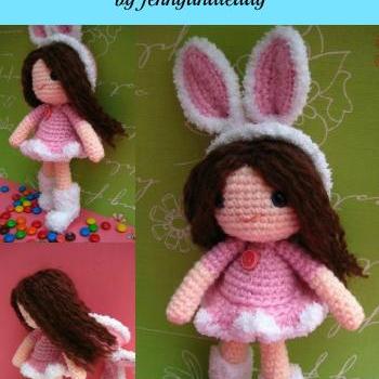 pdf rose girl with bunny hat amigurumi crochet pattern-Luulla